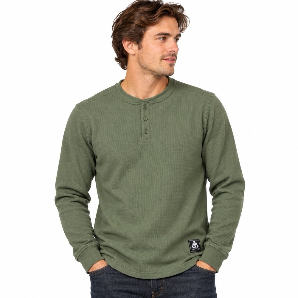 NWT Matix Sherpa Lined Thermal Henley Shirt Men's Small Olive Green Cozy Warm